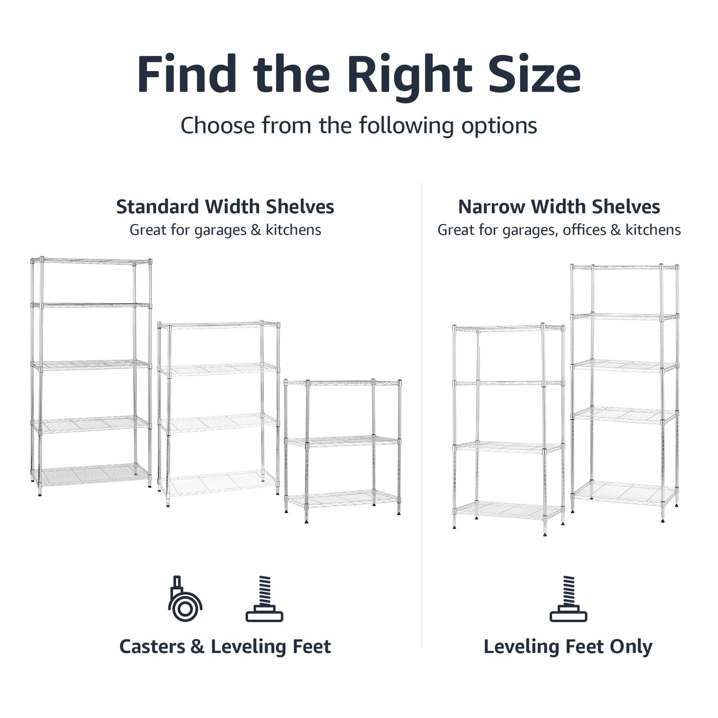 Amazon Basics 4-Shelf Adjustable Heavy Duty Storage Shelving Unit with Wheels, No-Tool Easy