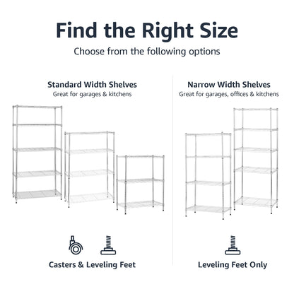 Amazon Basics 4-Shelf Adjustable Heavy Duty Storage Shelving Unit with Wheels, No-Tool Easy