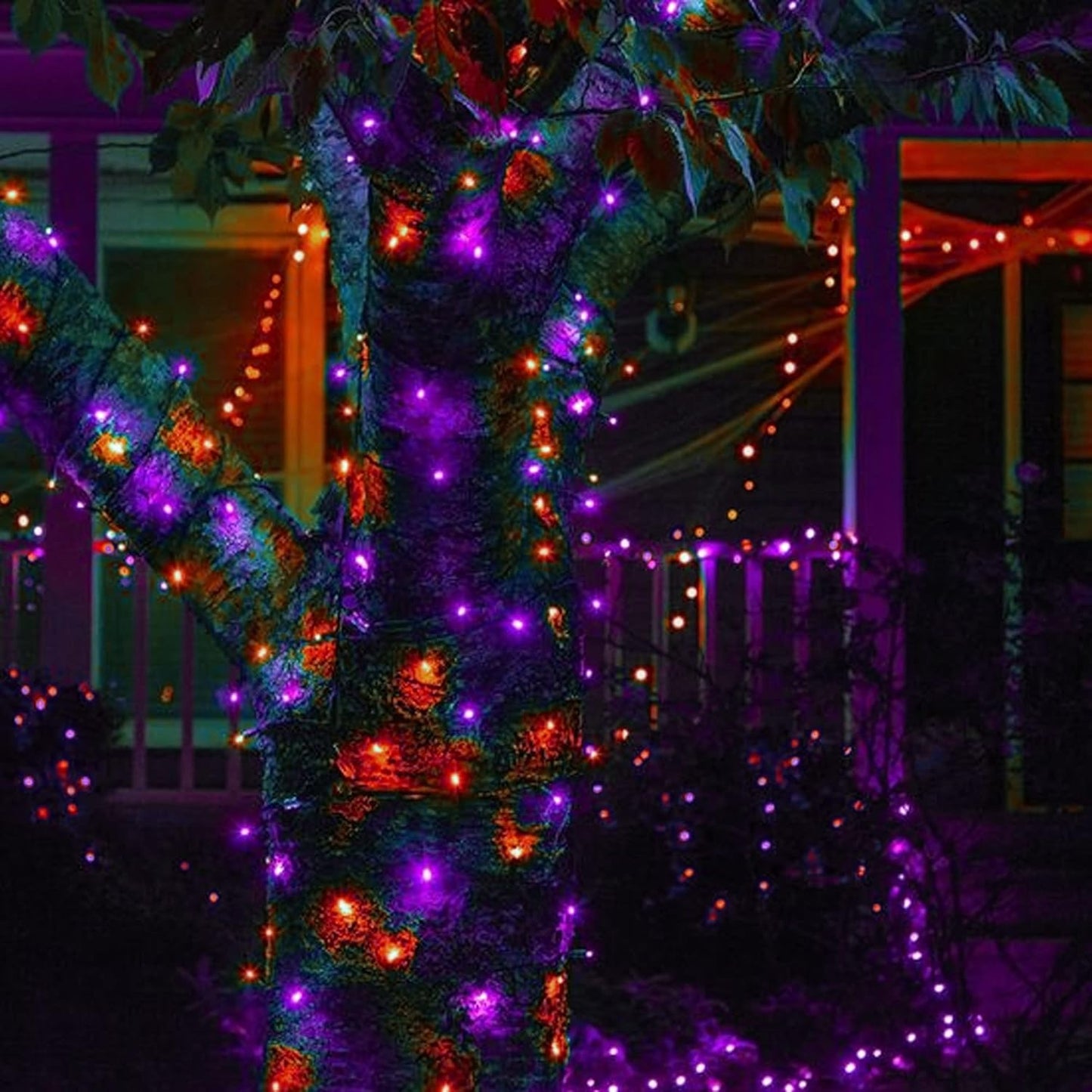Purple and Orange Solar Halloween Lights Outdoor, Total 80 FT 240 LED Solar Powered Waterproof