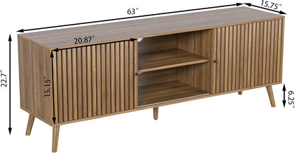 Mid Century Modern TV Stand for Televisions up to 70 Inches, with Sliding Doors and Storage