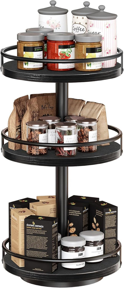 HOOBRO Lazy Susan Organizer, Rotating Spice Rack, 3-Tier Organizer, Turntable Spice Rack, Vertical