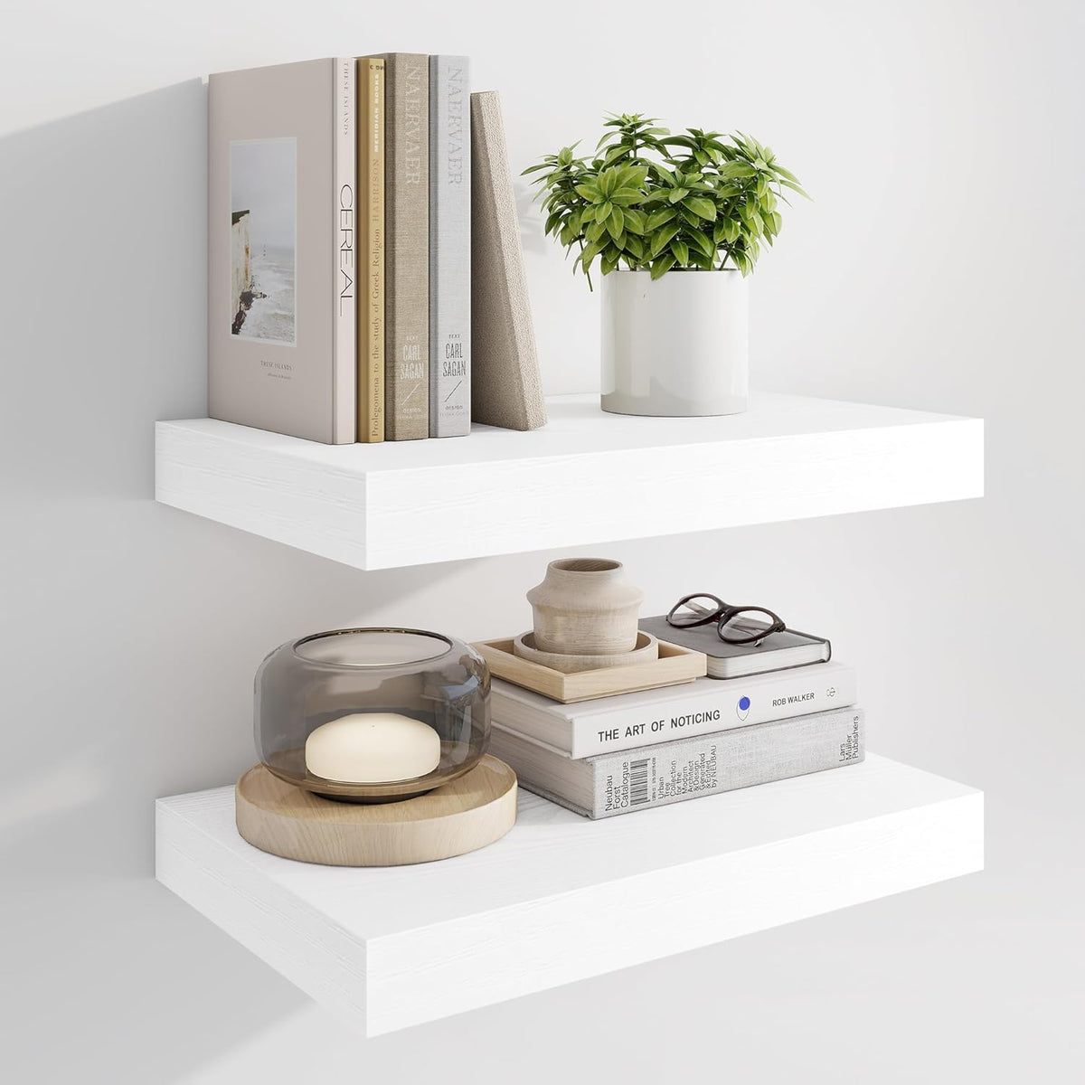 Marsmiles 16" Floating Shelves for Wall, Wooden Shelves with Invisible Brackets Set of 2, Rustic