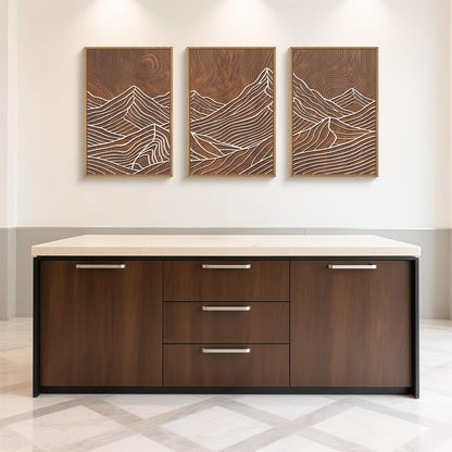 HPINUB Line Style Mountain Framed Canvas Wall Art Set, Vintage Tree Rings Wall Decor, Abstract Tree