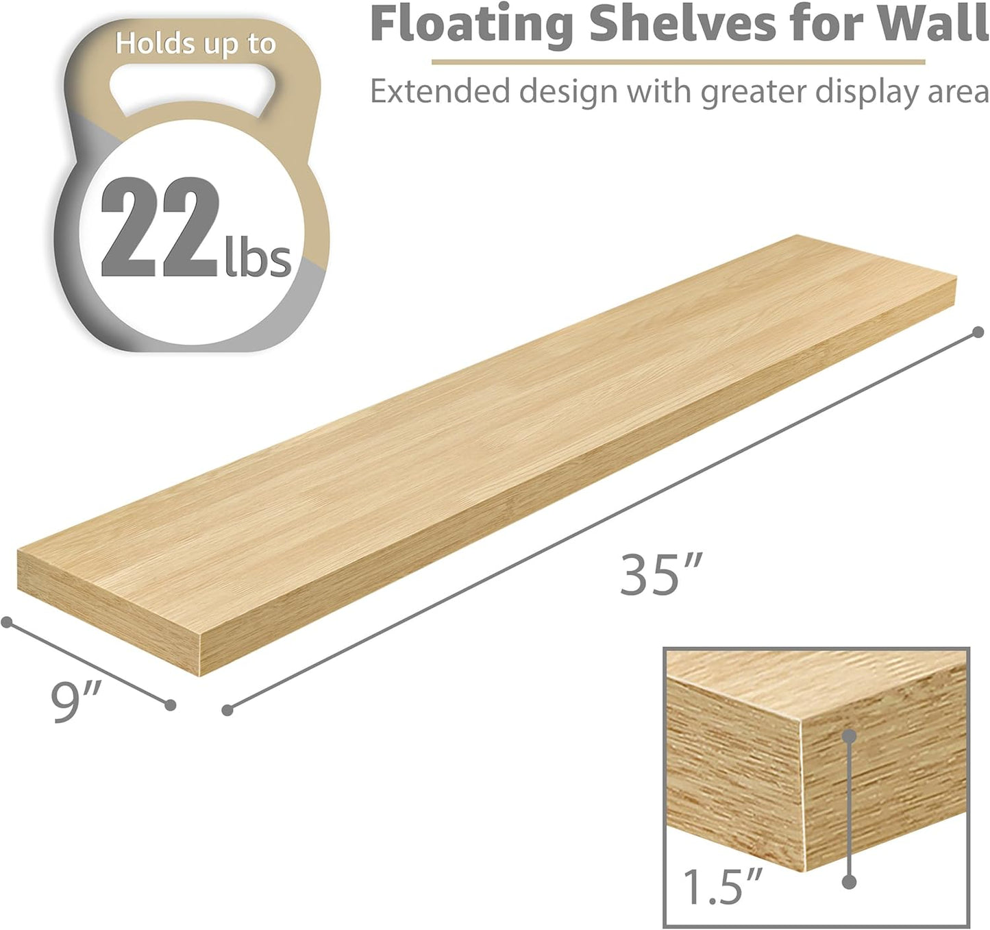 Sorbus Floating Shelves for Wall - 35 Inch Long Bathroom Shelves, Wall Decor for Bedroom, Kitchen