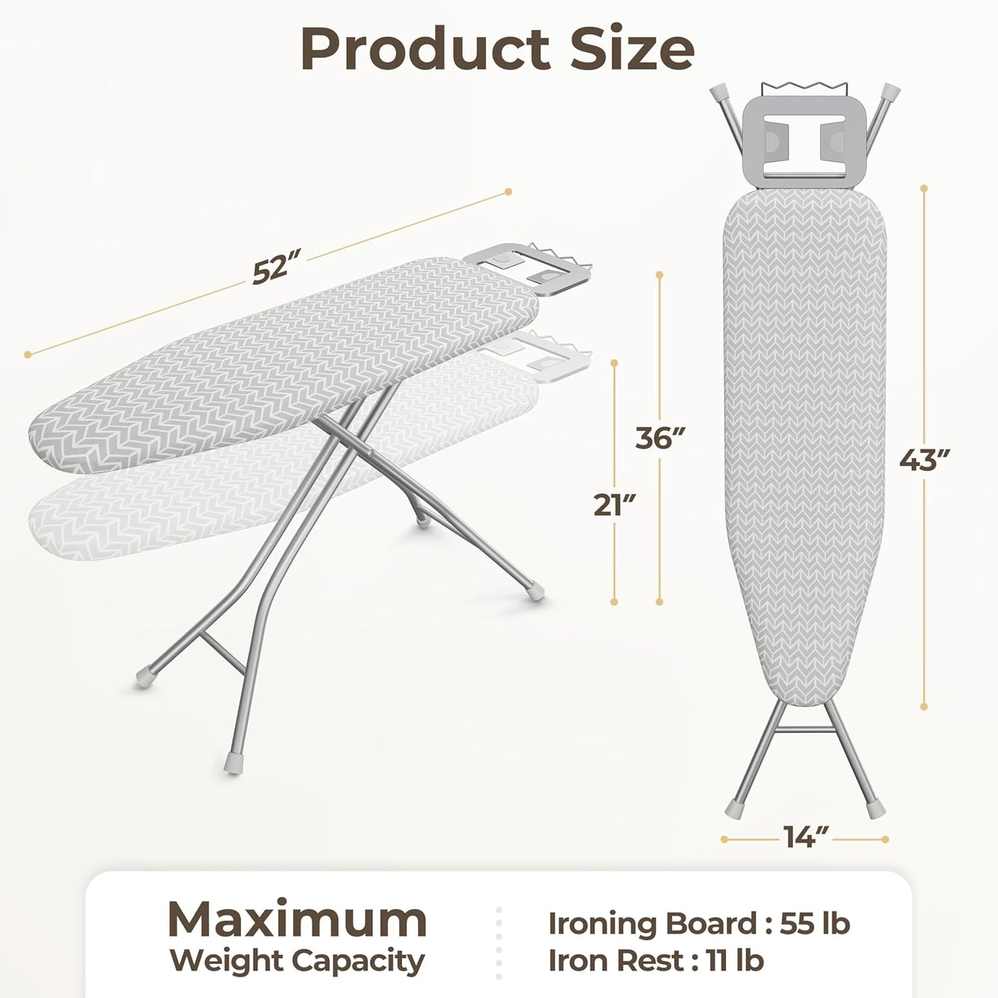 Yaheetech Foldable Ironing Board, Heavy Duty Iron Board with 9 Adjustable Heights, 4 Layer Cover