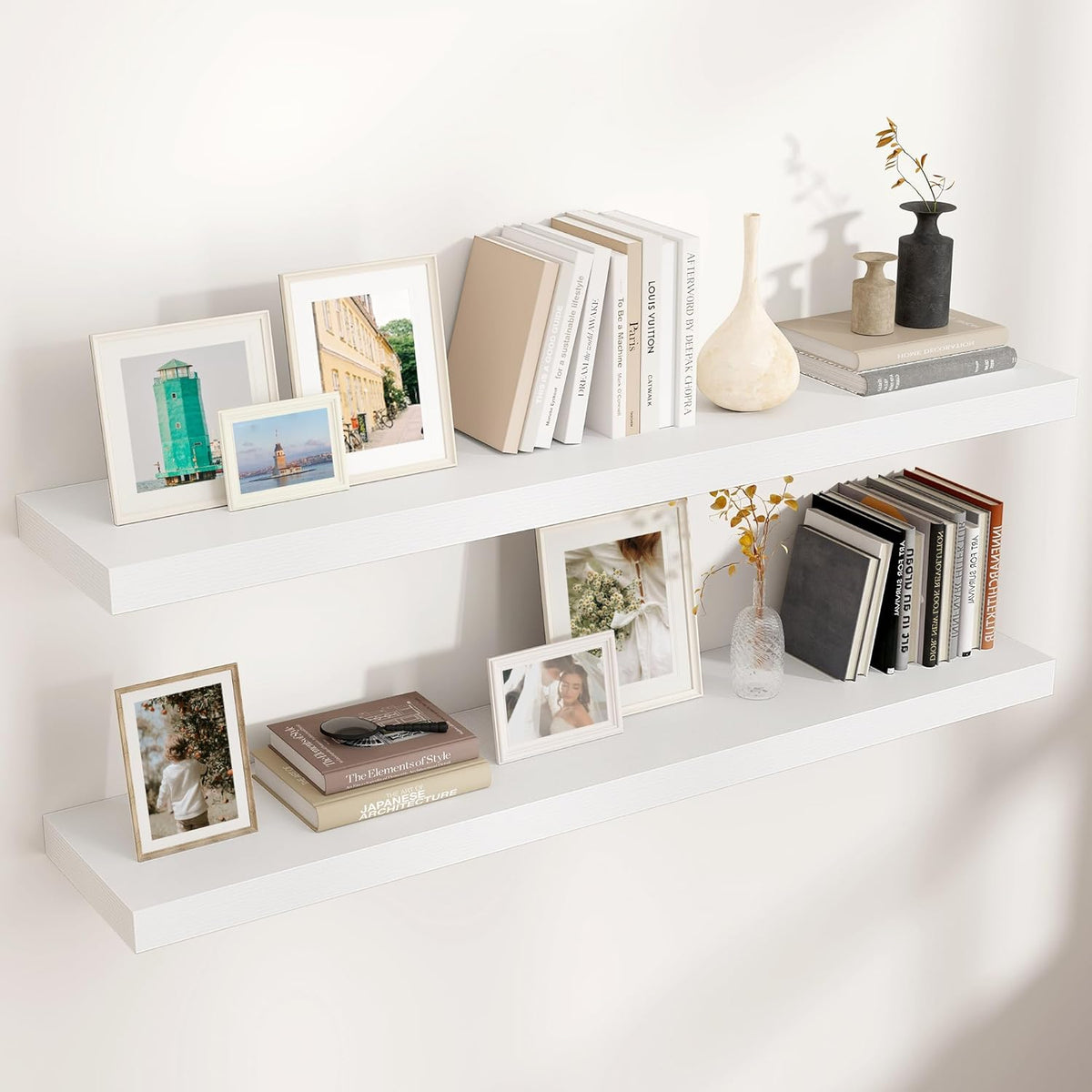 Floating Shelves for Wall, 2 Large Wall Mounted Shelves with Invisible Brackets, Long Wood Floating
