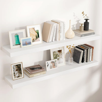 Floating Shelves for Wall, 2 Large Wall Mounted Shelves with Invisible Brackets, Long Wood Floating
