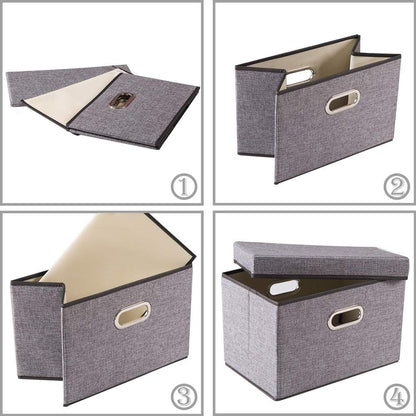 PRANDOM Foldable Storage Boxes with Lids [1-Pack] Linen Fabric Collapsible Storage Bins Organizer
