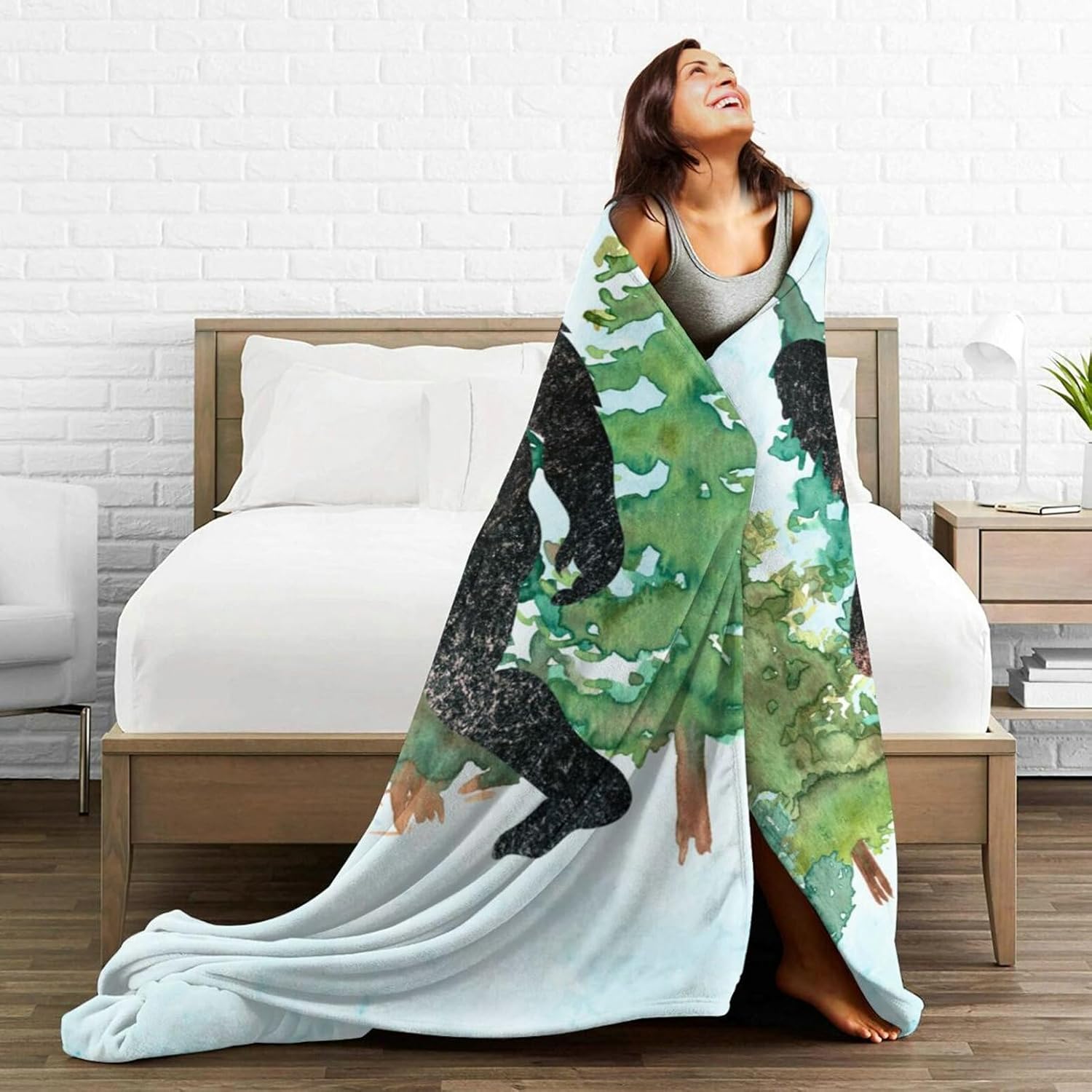 HGOD DESIGNS Sasquatch Watercolor Flannel Fleece Bed Blanket Throw Blanket Lightweight Cozy Plush