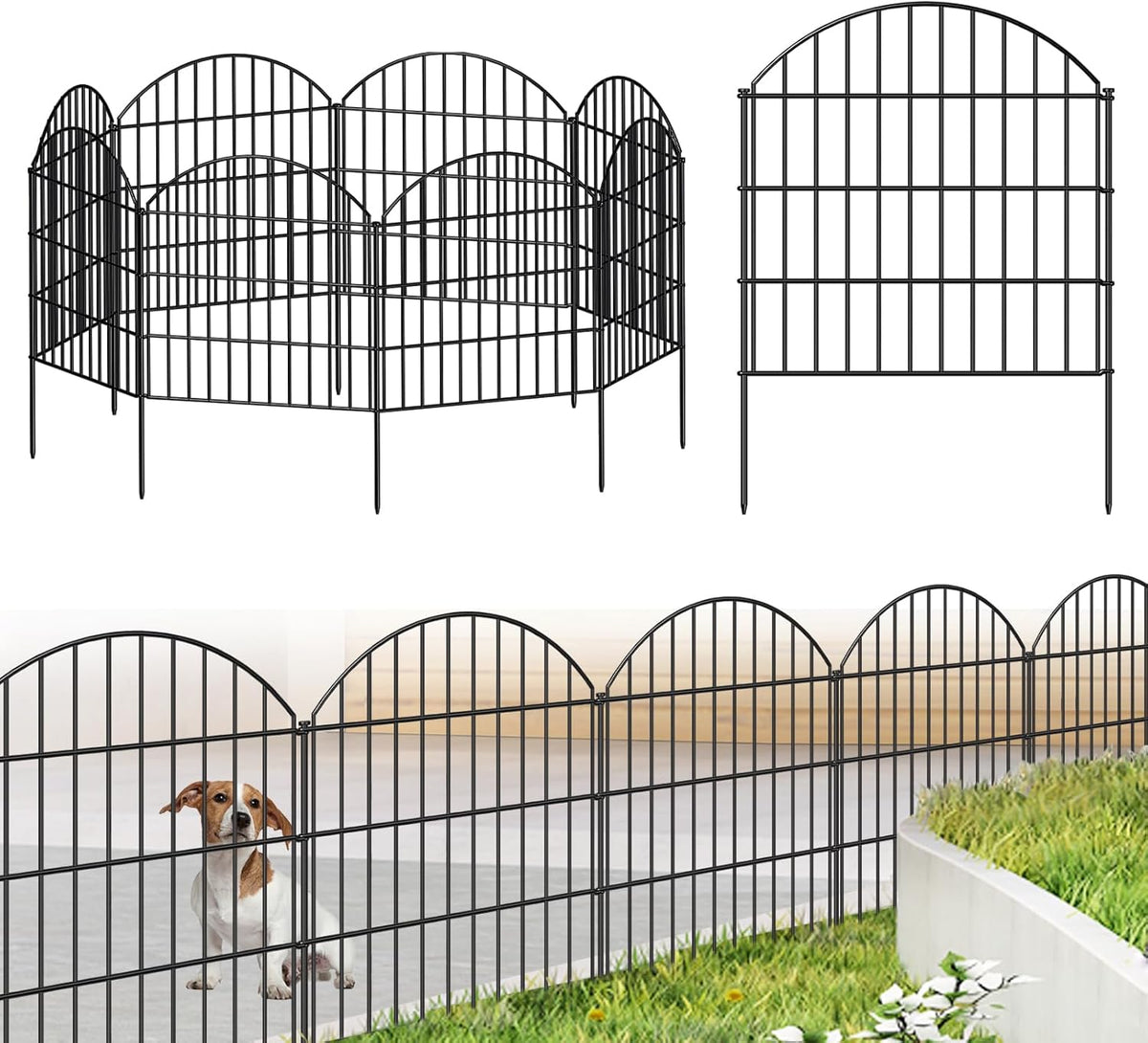 Metal Garden Fence 28in (H) x 18.7ft (L), 8 Panels + 9 Stakes Dog Fence Border Fence Animal