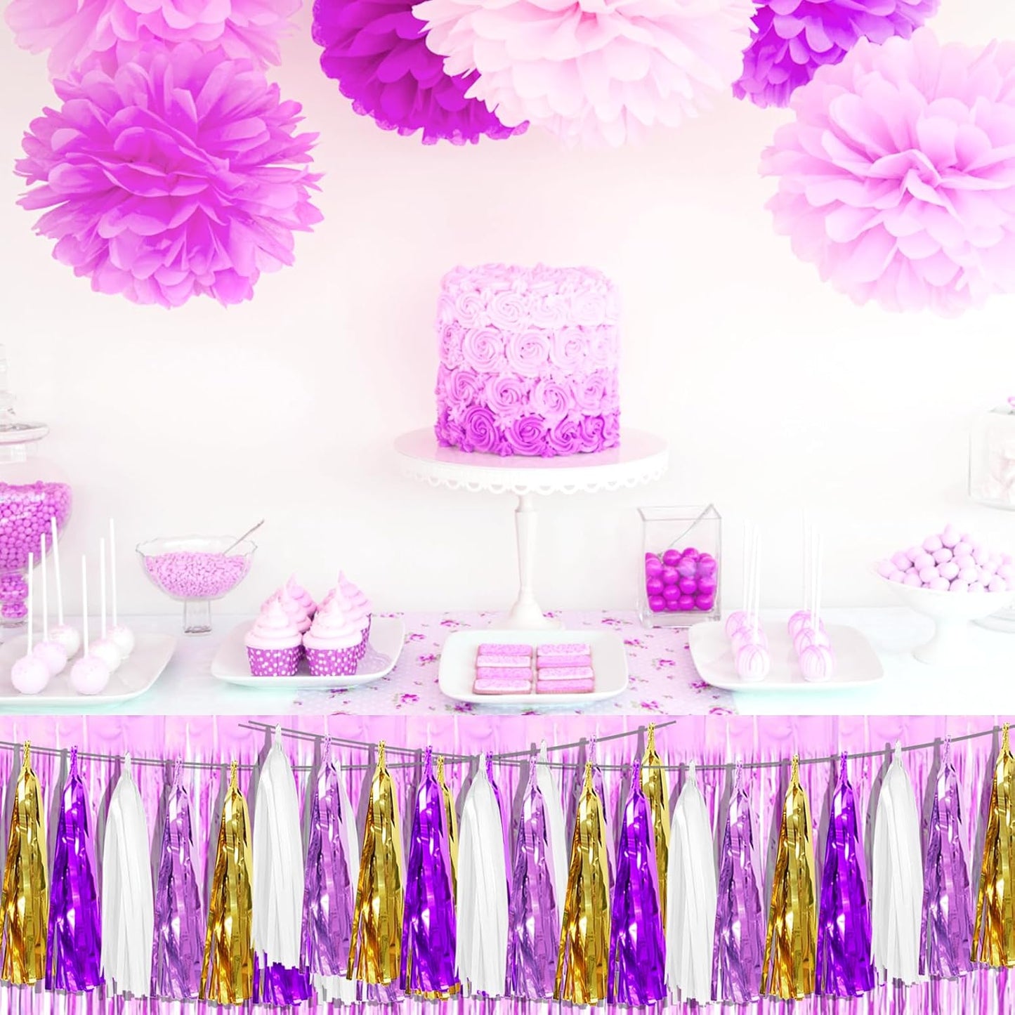 3P Purple-Gold Party Decoration Tassel Garland, Tassels Banner Streamers for Parade Floats