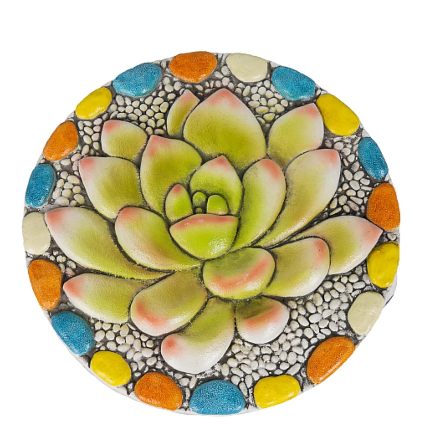 Succulent Pattern Cement Stepping Stones - Outdoor Pavers for Walkway, Multicolored Decorative