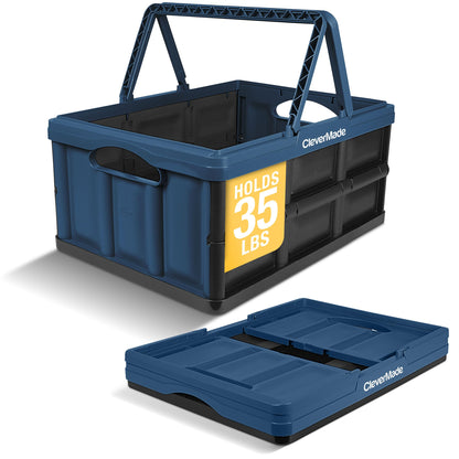 CleverMade Collapsible Shopping Basket, 32L Storage Crate, 1 Pack, Ocean