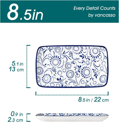 vancasso Selene 8.5 Inch Rectangular Salad Plates Set of 6, Ceramic Salad Plates for Sushi