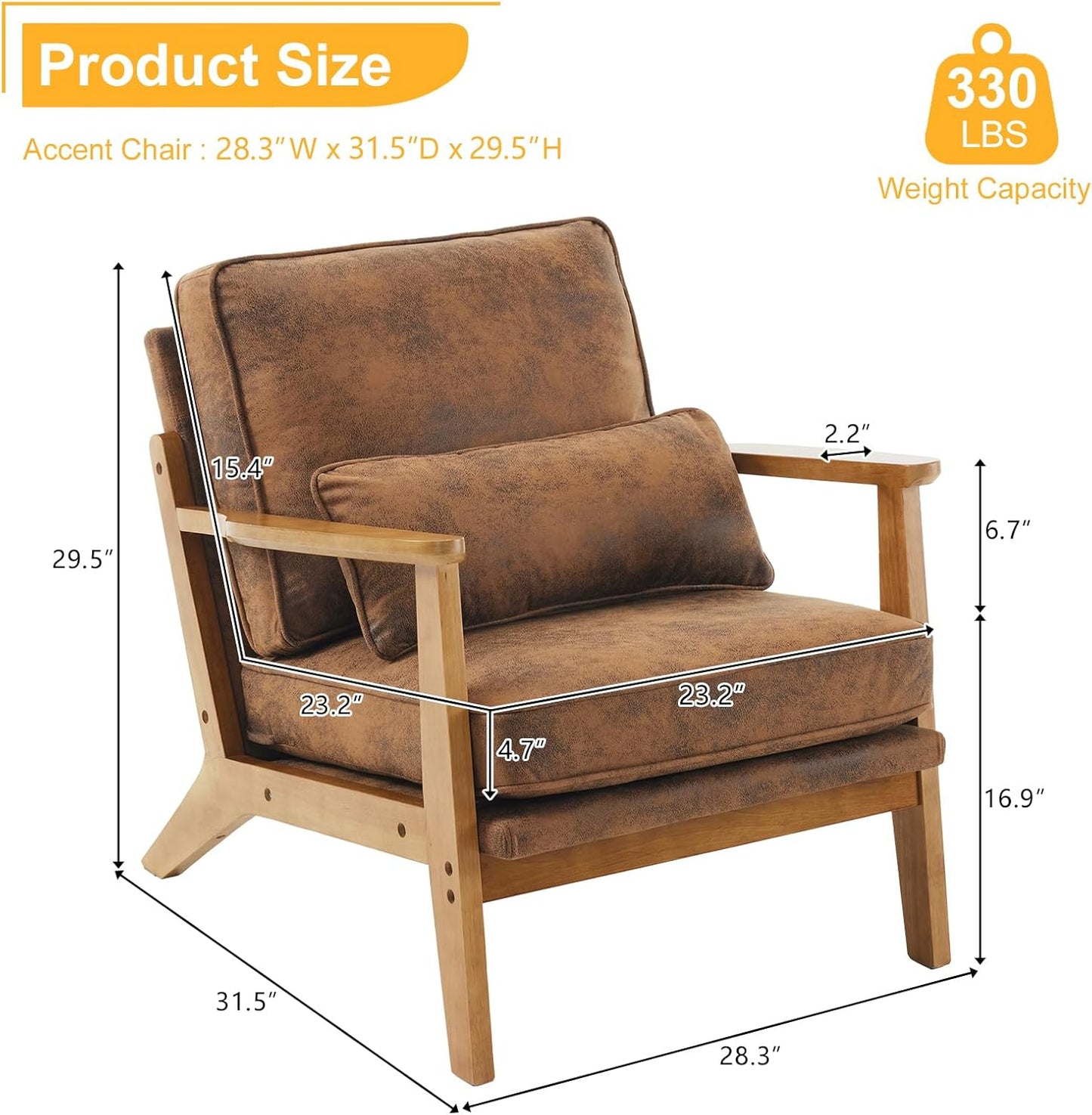 Karl home Accent Chair Wide Armrest Mid-Century Lounge Chair Bronzing Cloth Armchair with Lumbar