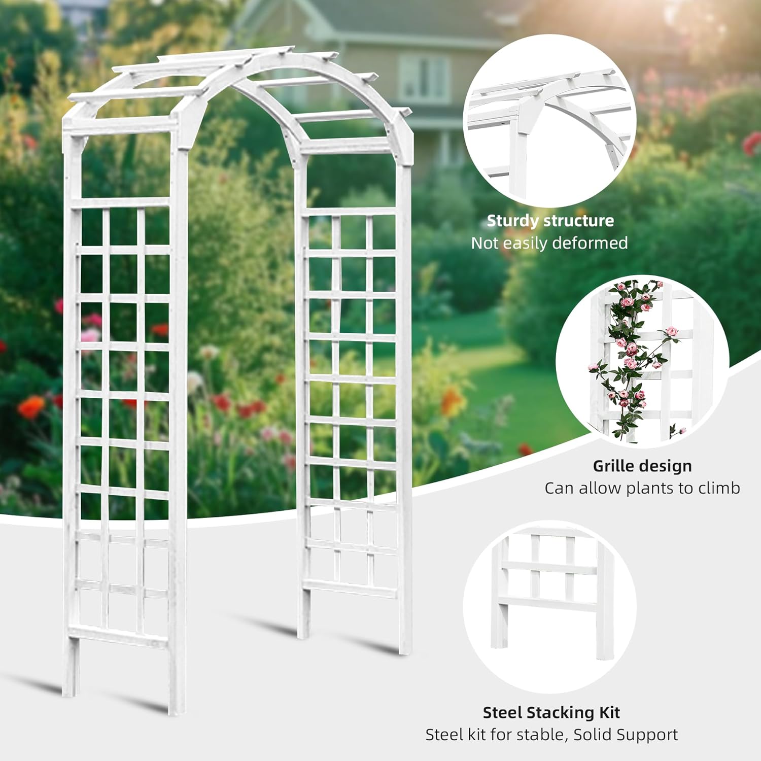 Solid Fir Wooden Garden Arch Premium Outdoor Trellis for Climbing Plants, 84.5”H×49.37”W×23.5’’D
