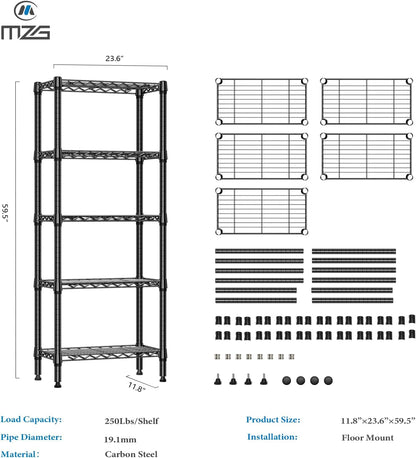 1250 lbs 5 Tier Shelf Metal Storage Shelves Wire Rack Closet Organizers for Garage Kitchen Bathroom