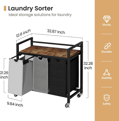 Laundry Hamper, Laundry Basket, Laundry Sorter with 3 Removable Bags, Clothes Basket with 3
