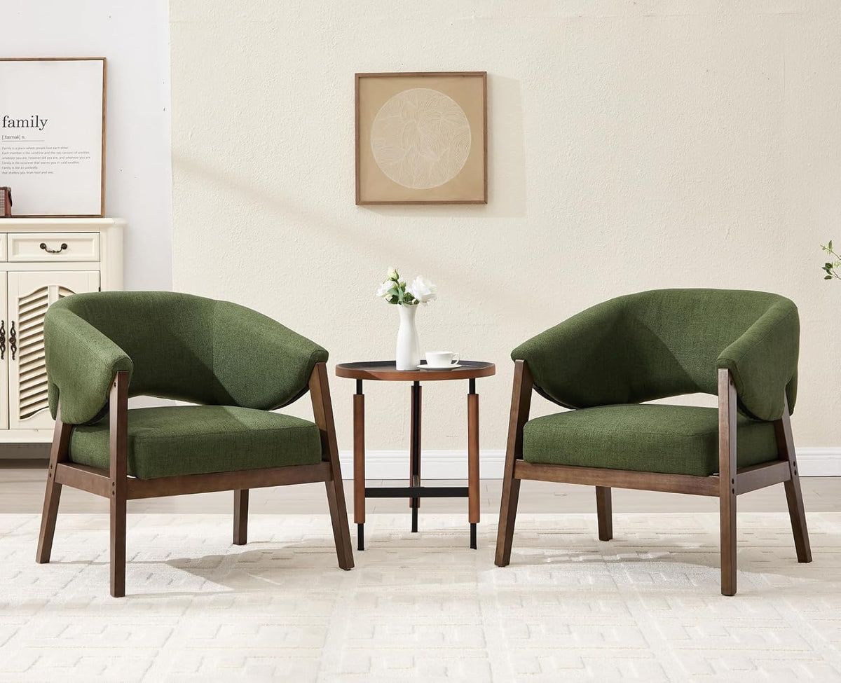 Mid-Century Modern Accent Chair, Comfy Barrel Armchair with Wide Seat, Upholstered Lounge Chair