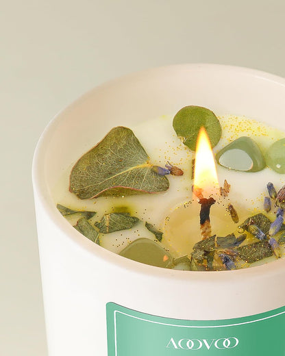 AOOVOO Eucalyptus Mint Scented Candles for Women - Aromatherapy Candle with Crystals Inside, 10oz