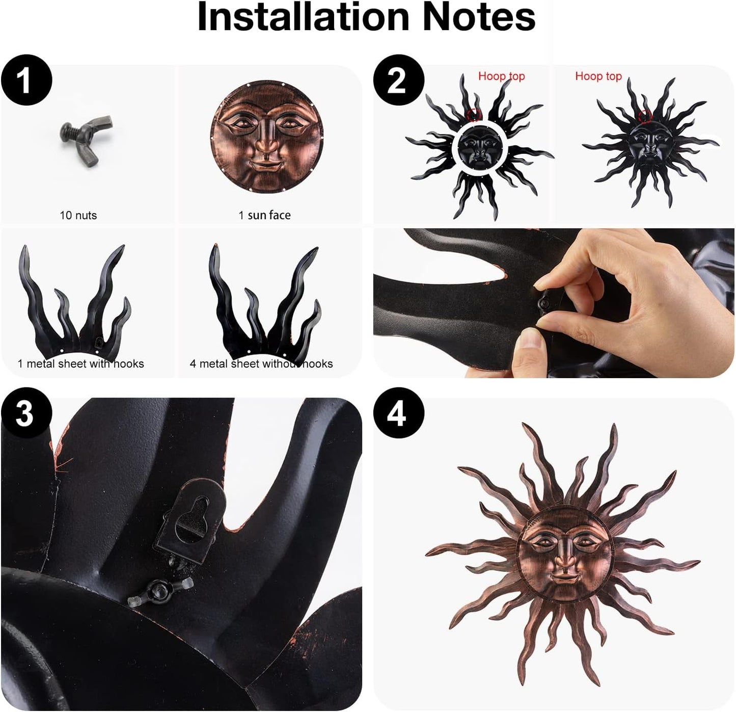 VZVXCC Large Metal Sun Wall Art Decor- 30 inches Sun Wall Hanging Decoration for Indoor Outdoor, 3D