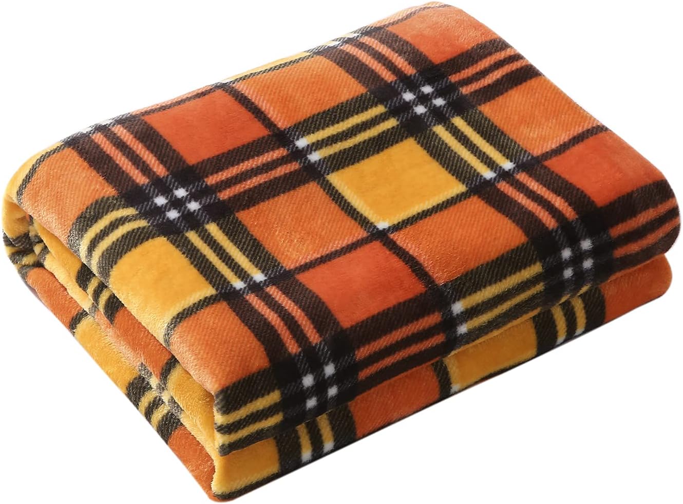 MERRYLIFE Throw Blanket for Couch Orange Plaid Chair Throw Blanket| Soft Decorative Ultra-Plush