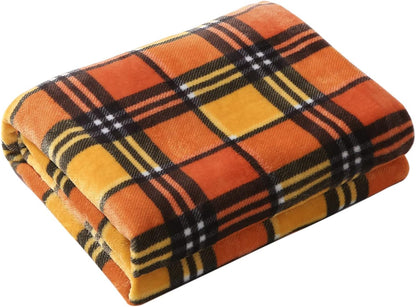 MERRYLIFE Throw Blanket for Couch Orange Plaid Chair Throw Blanket| Soft Decorative Ultra-Plush