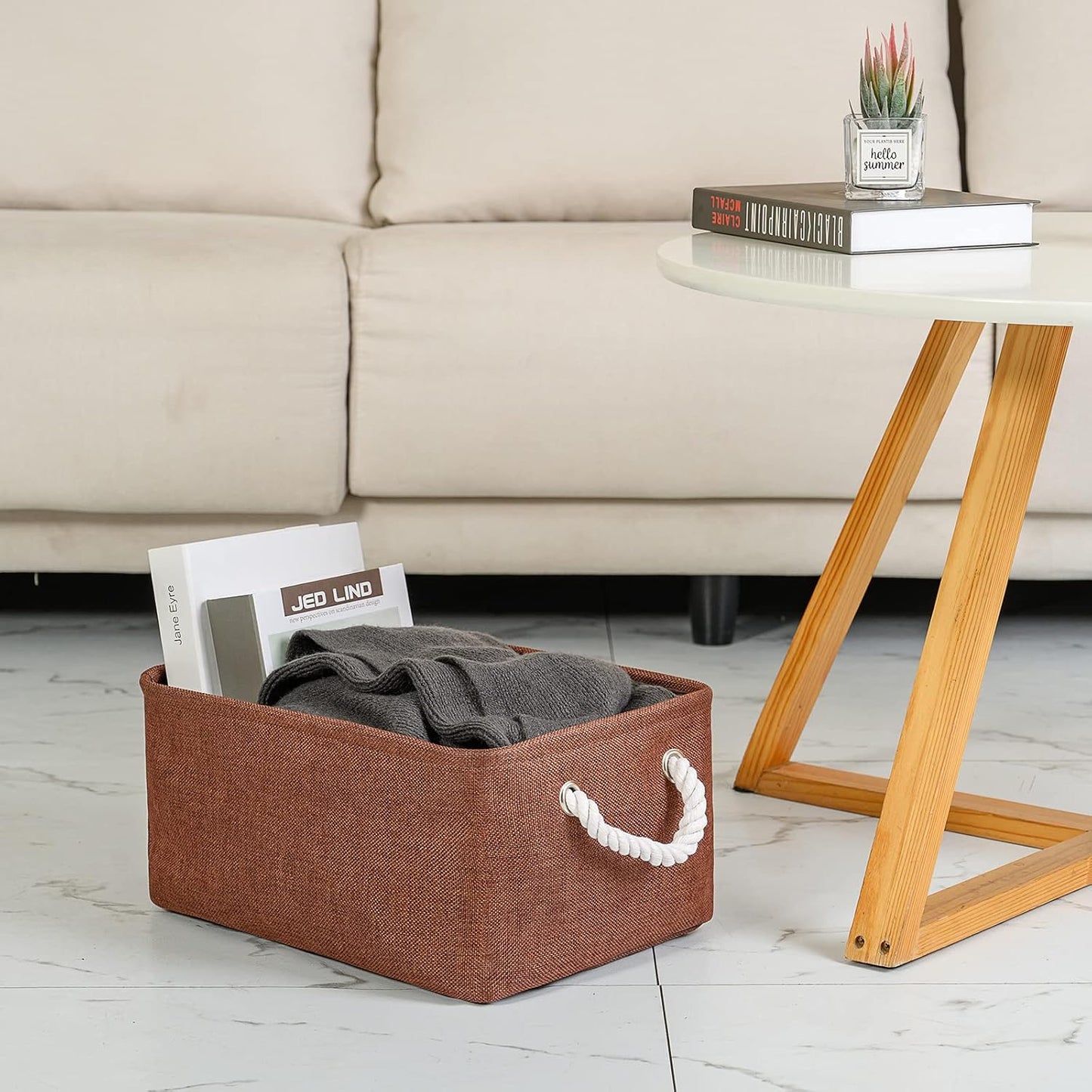 TheWarmHome Decorative Basket Rectangular Fabric Storage Bin Organizer Basket with Handles for