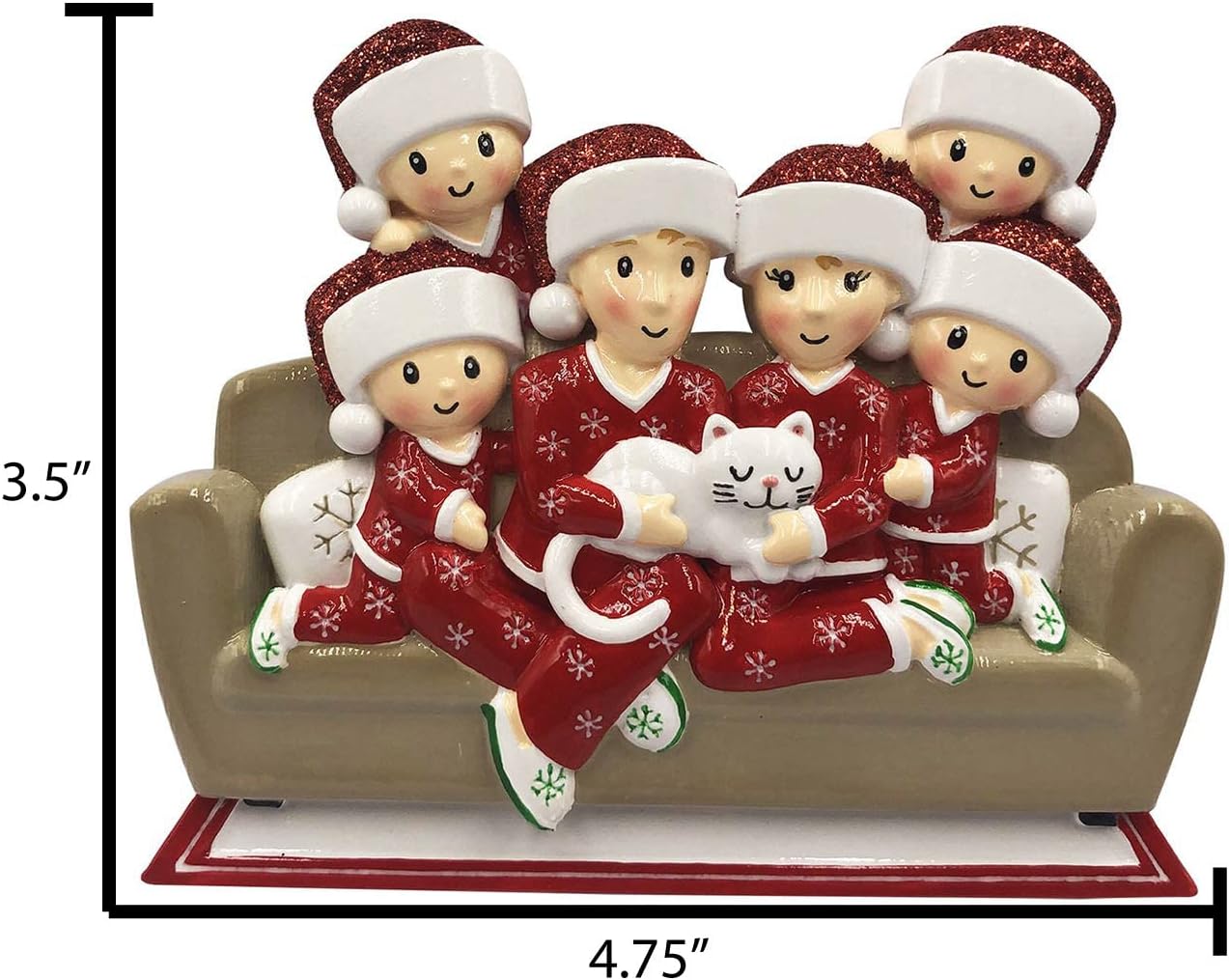 3D Matching Pajama Family of 6 with Cat Ornament 2025 Personalized Family Christmas Ornaments 2025