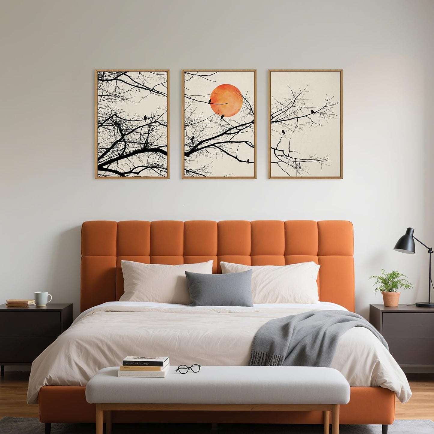 Celestdeco Large Vintage Tree Branch Framed Canvas Wall Art Set, Retro Tree Drawing Wall Decor