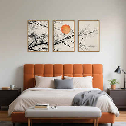 Celestdeco Large Vintage Tree Branch Framed Canvas Wall Art Set, Retro Tree Drawing Wall Decor