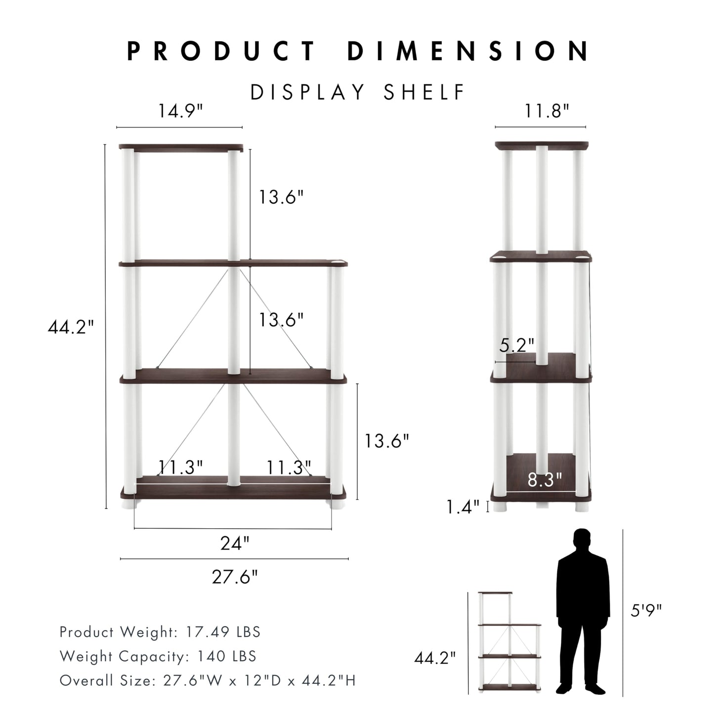 HOMES: INSIDE + OUT Apexa Modern 5-Cube Ladder Shelving Units, Collectibles Display Shelves, Easy