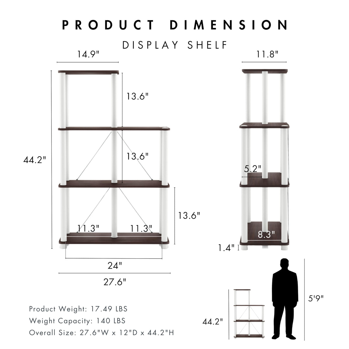 HOMES: INSIDE + OUT Apexa Modern 5-Cube Ladder Shelving Units, Collectibles Display Shelves, Easy