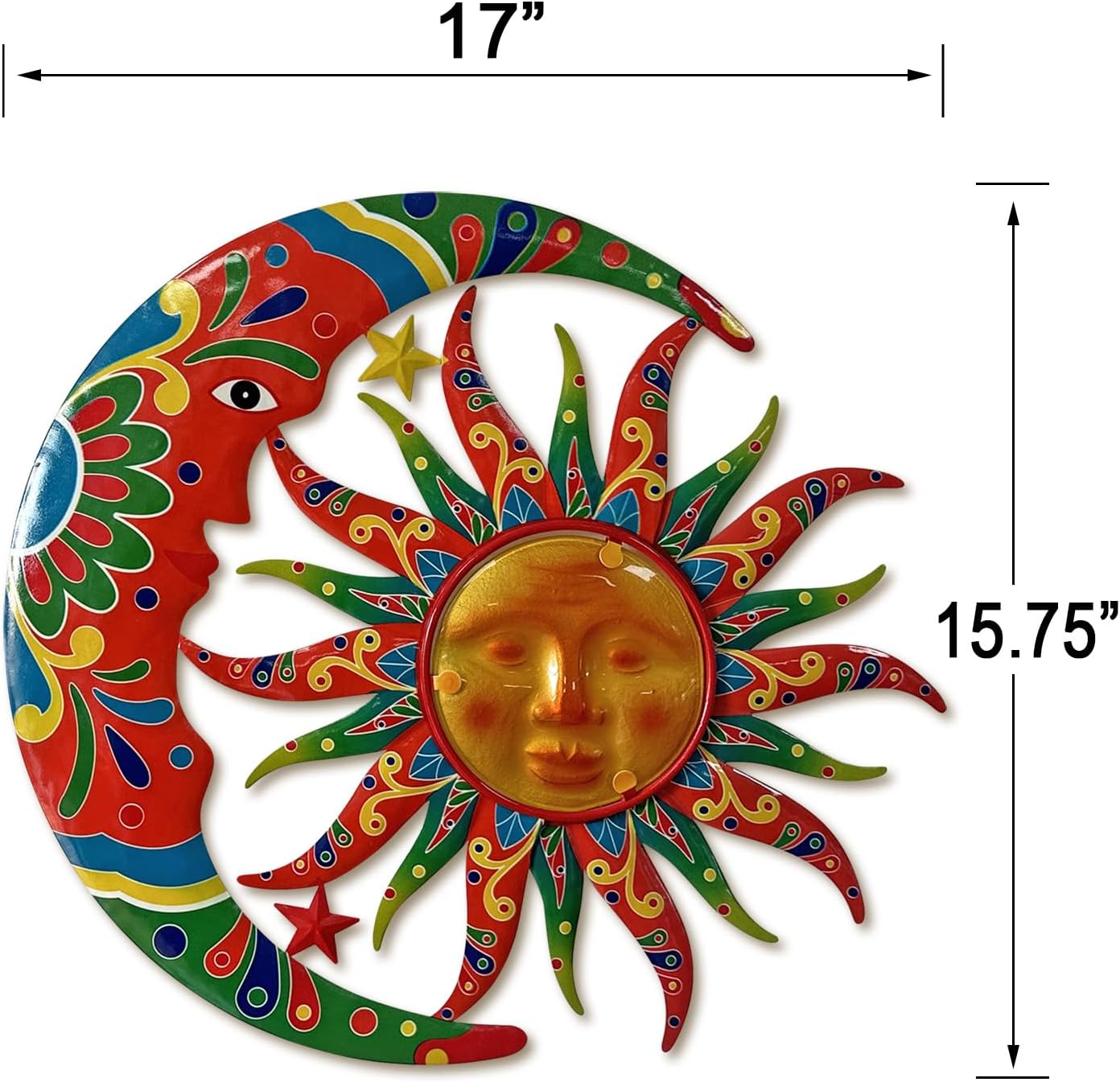 Limygus Sun and Moon Wall Decorations for Outdoor, Colorufl Metal Sun Wall Art Decor with Moon &