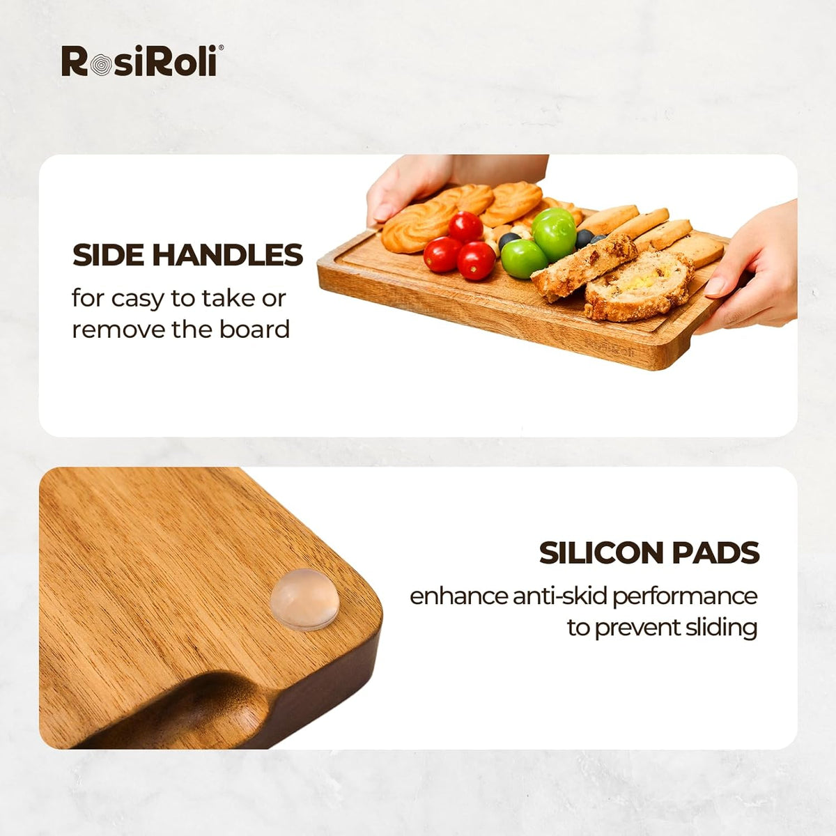 Acacia Wood Cutting Board for Kitchen - 0.8 inch Thick Wood Charcuterie Cheese Board with Side