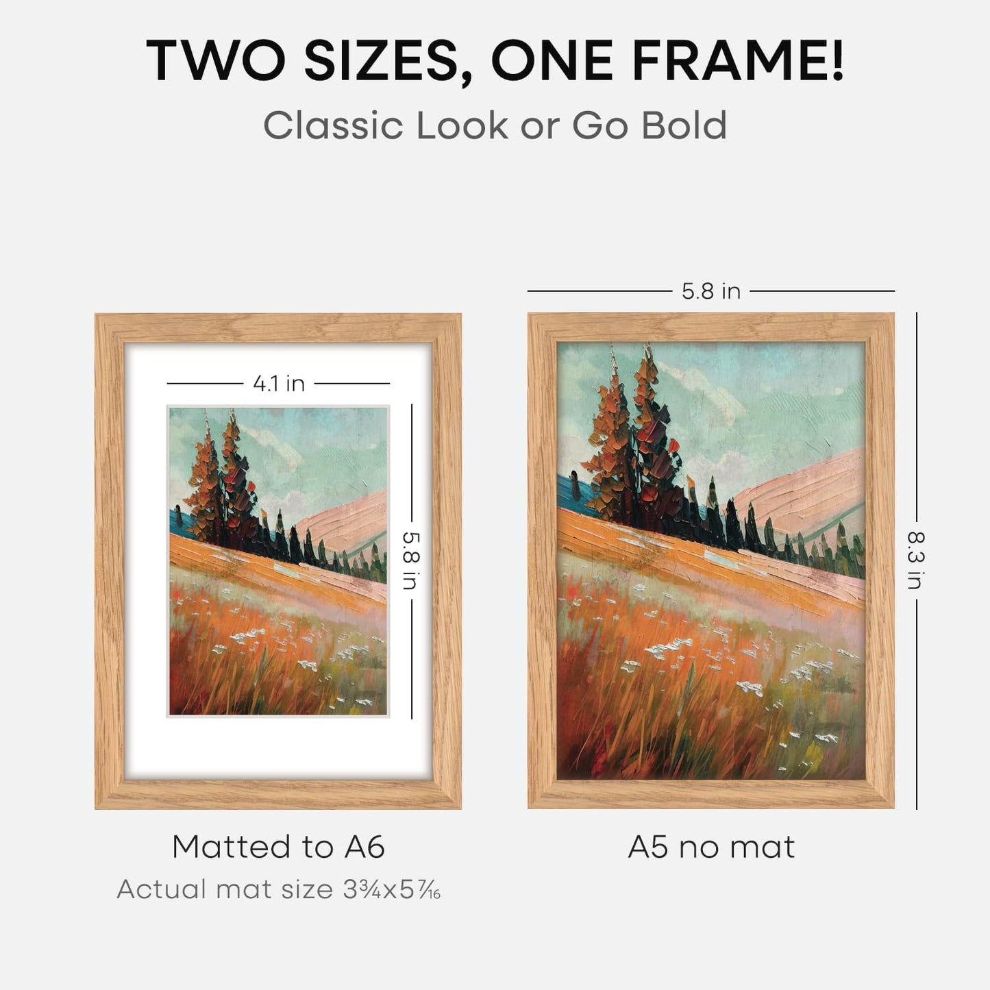Homeforia A5 Wood Picture Frame, High-End Natural Oak 5.8x8.3 Frame Matted to 4.1x5.8 inch Photo