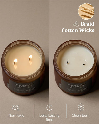 M&SENSE Cinnamon Vanilla Fall Scented Candles for Home, Natural Soy Wax 11.6oz 70 Hours Large Long