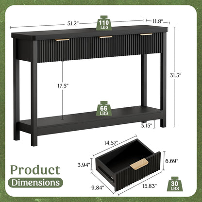 Lulive 51" Fluted Console Table for Entryway, Entryway Table with 3 Wooden Drawers, Farmhouse