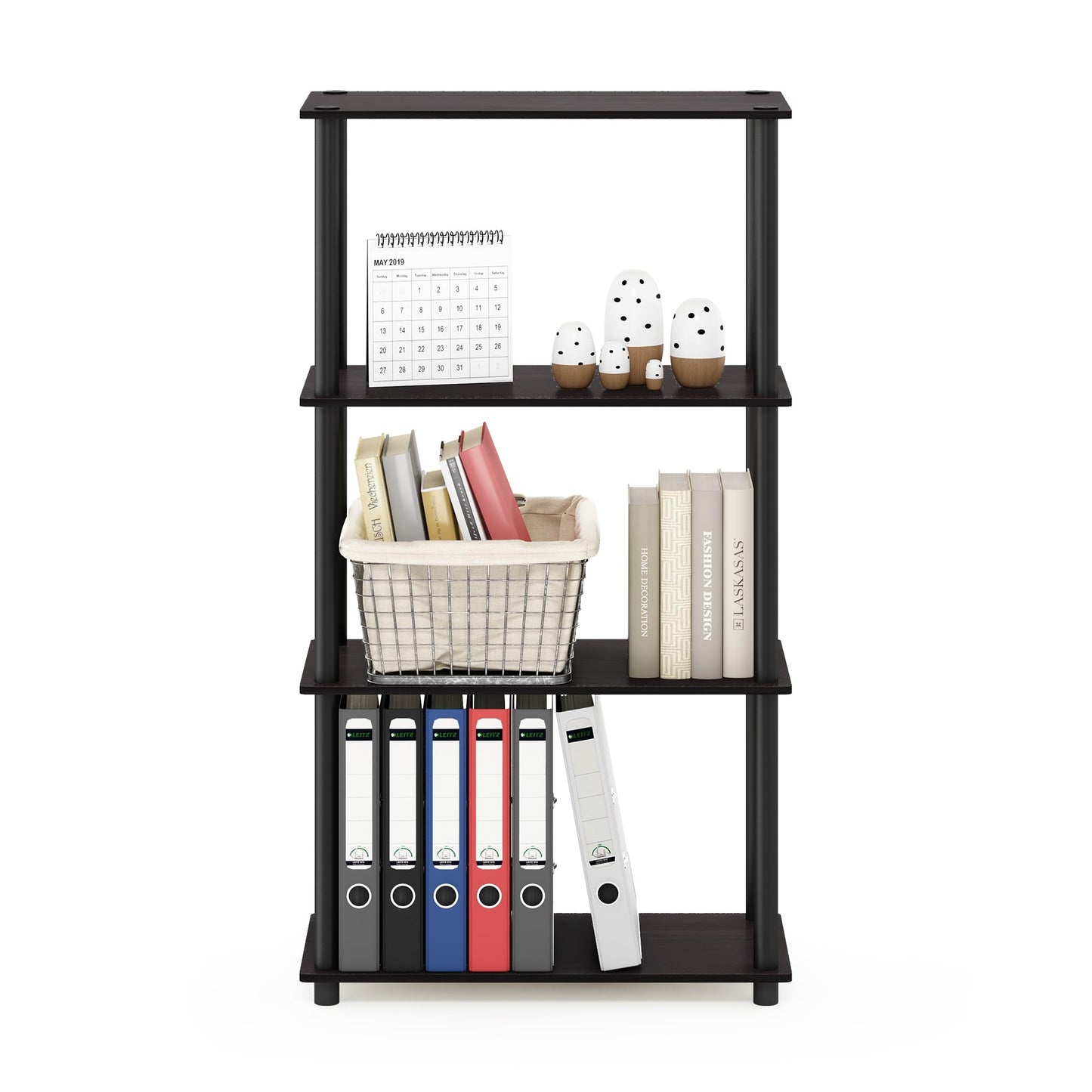 Furinno Turn-N-Tube Storage Shelves, 4-Tier Book Shelf, Corner Shelf, Toolless Open Shelves, for
