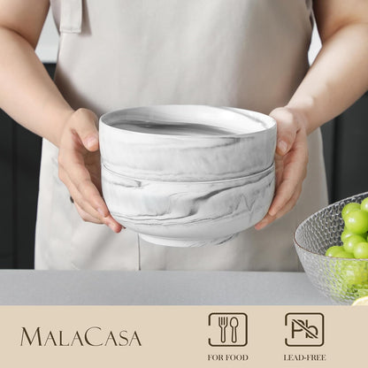 MALACASA Large Soup Bowls Set, 44 OZ (7") Salad Bowls Cereal Bowls Set of 2,Marble Grey Ceramic