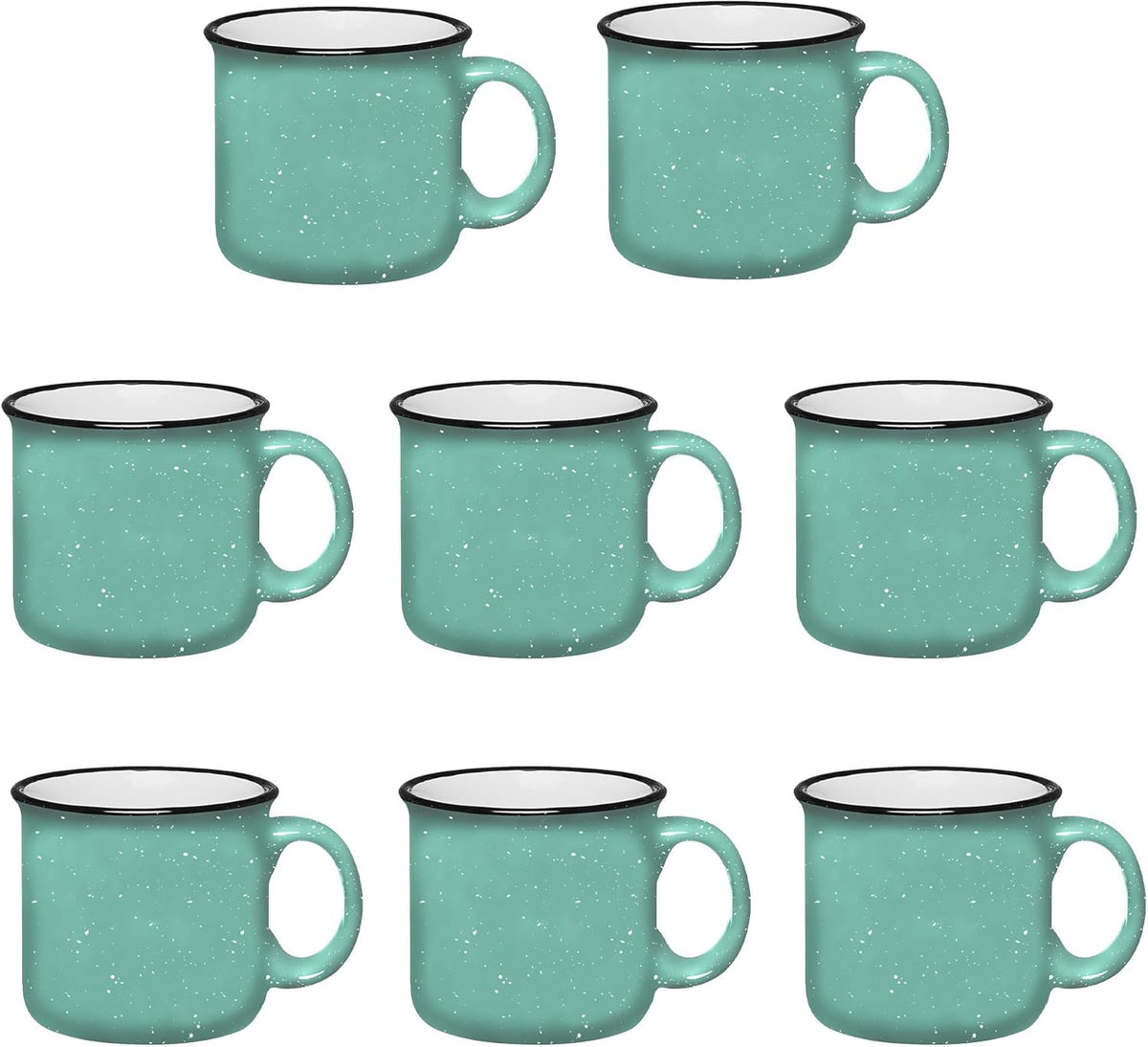 Set of 8 Ceramic Campfire Mugs – 15 Oz, Teal – Coffee & Tea Cups for Home, Work, Travel, Camping