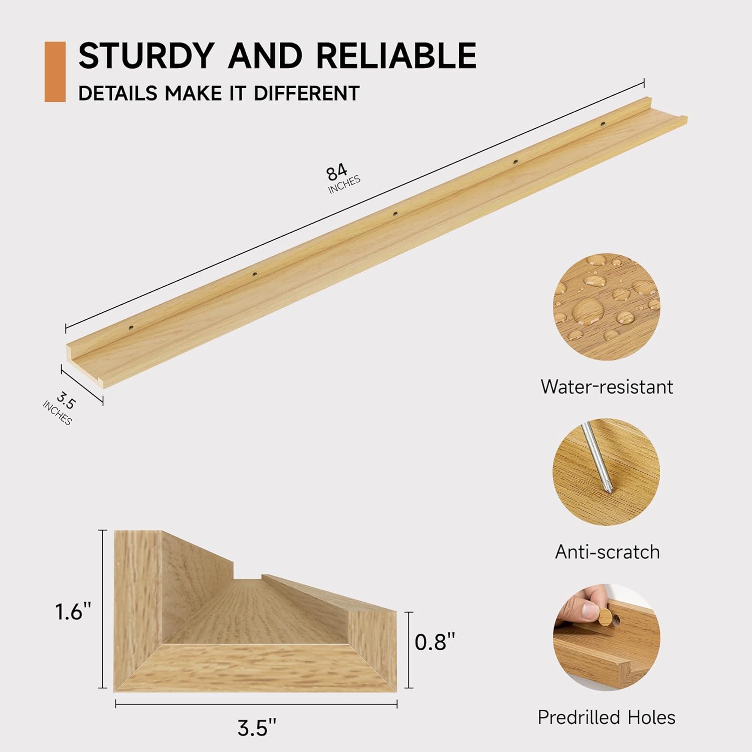 Floating Picture Ledge Shelves for Wall Set of 2, 84 Inches Picture Ledge Shelf with Long Large