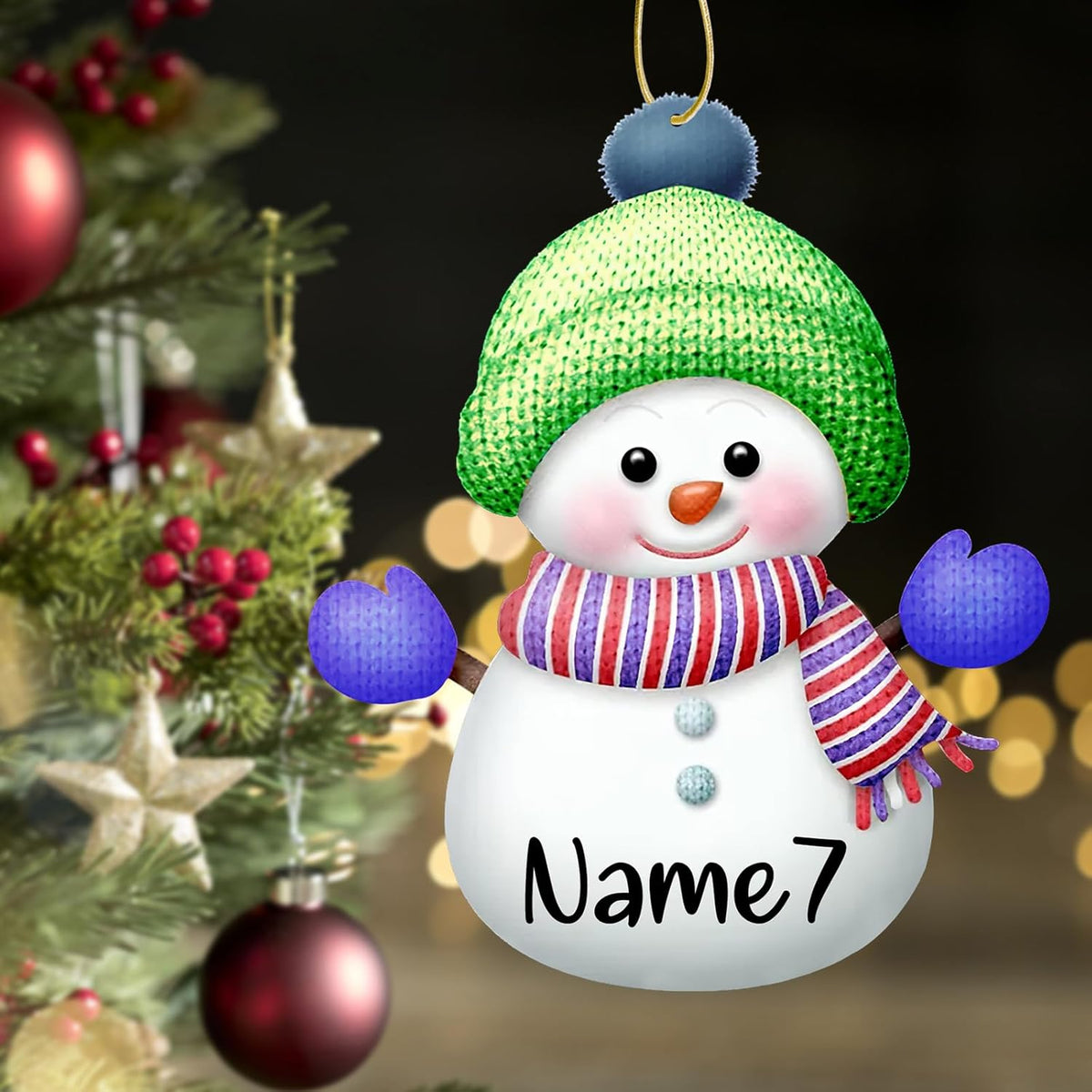 Personalized Christmas Ornaments,7pcs Custom Snowman Ornaments with Name Customized Family Ornament