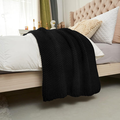 Longhui bedding Chunky Cable Knit Throw Blanket Lightweight Black 100% Organic Cotton Blanket for