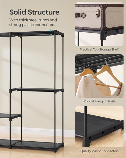 SONGMICS Portable Closet, Freestanding Closet Organizer, Clothes Rack with Shelves, Hanging Rods
