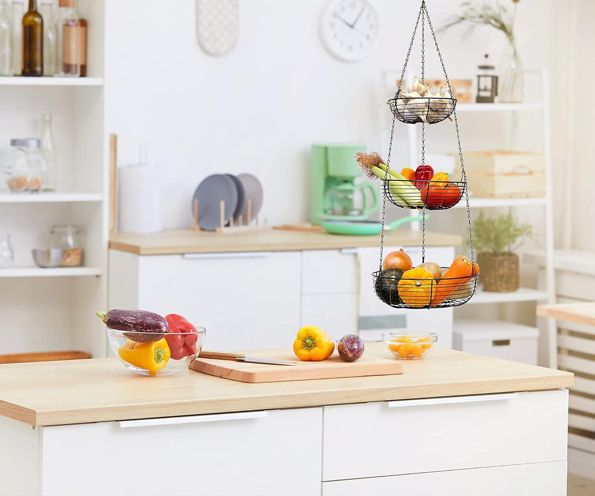 CAXXA 3-Tier Hanging Basket Fruit Organizer Kitchen Heavy Duty Wire Organizer with 2 Free Bonus