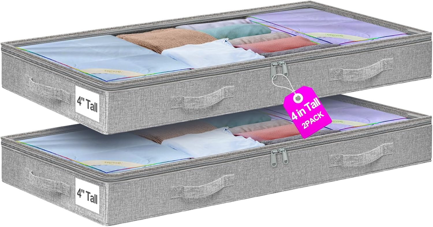 punemi Under Bed Storage Containers, Below 4 Inches Tall Low Profile Underbed Storage, NO