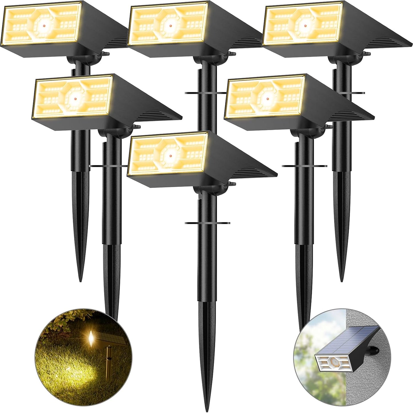 Solar Spot Lights Outdoor, 6 Pack Outdoor Solar Lights for Yard Waterproof, 4 Lighting Modes Solar