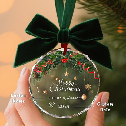 Custom Christmas Ornament Glass-Personalized Christmas Ornaments with Photo/Name/Date/Text,Wedding