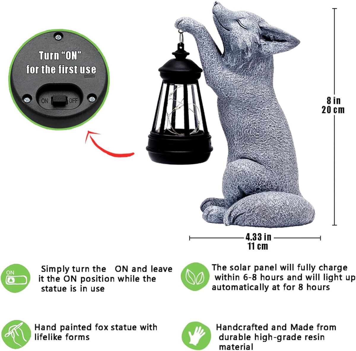 Fox Statue for Garden Decor, Garden Statue with Solar Power Light for Outdoor Patio Porch Lawn Yard